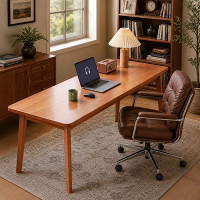 Solid Wood 55-Inch Extra Long Desk,Two Person Double Desk for Home Office, Wooden Long Computer Desk,Writing Table for Office