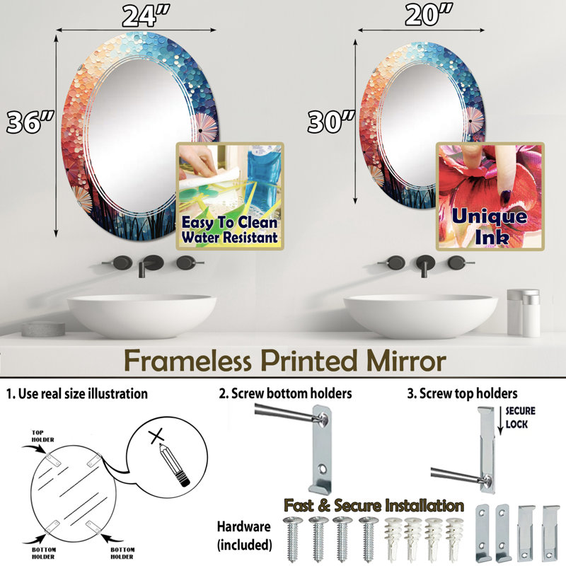 Boevange - Miroir mural moderne ovale, 36 po x 24 po