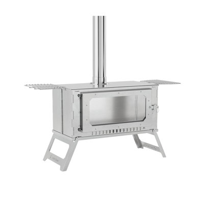 Camping Wood Stove Stainless Steel Wood Burning Stove with Pipes and View Glass Tent Stove with Carrying Bag With Grill Grate