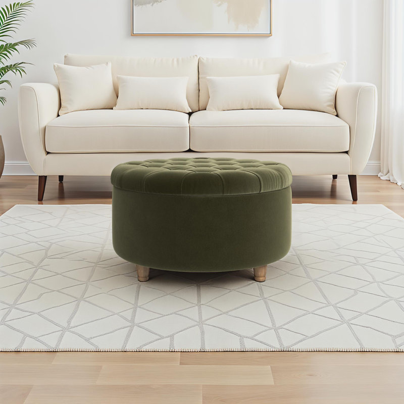 Upholstered Ottoman, Sage Green Velvet, Brown