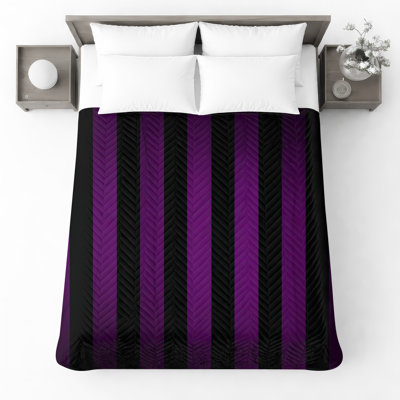 Purple Black Stripes Quilted Thin Bedspread