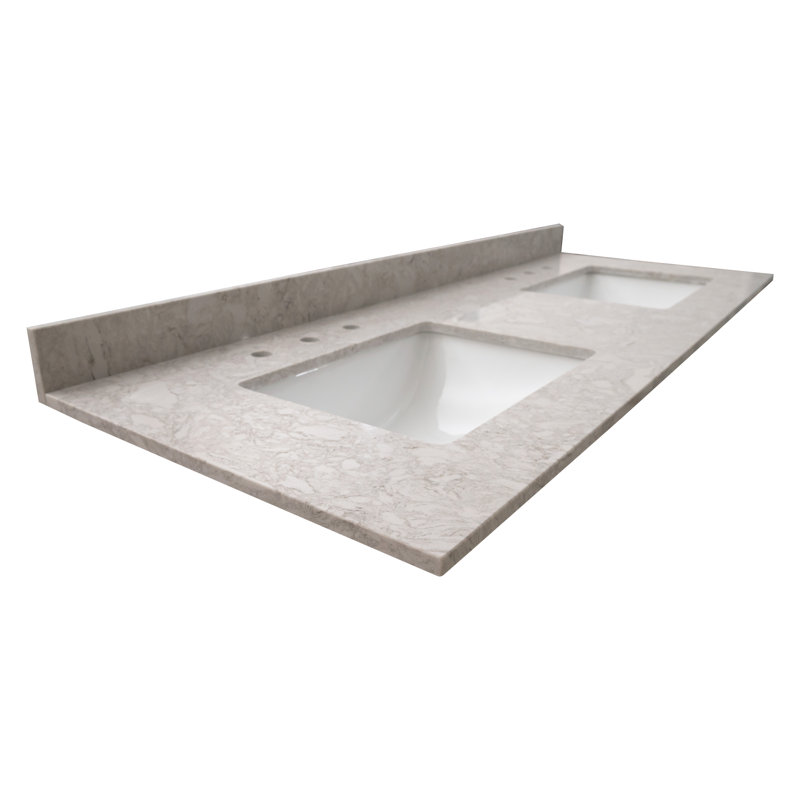 61 in. Drifting Fog Marble Double Sink Bathroom Vanity Top