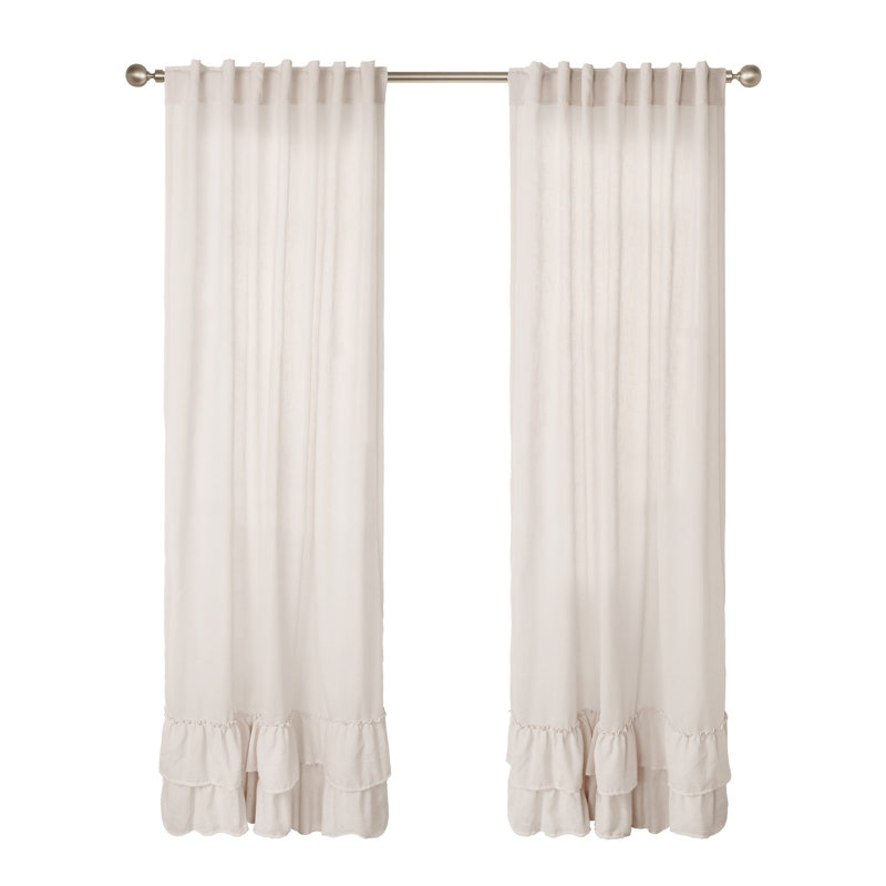 Linen Texture Double Ruffle Semi Sheer Back Tab Pair (2 Panels), 52" W x 96" L, Natural