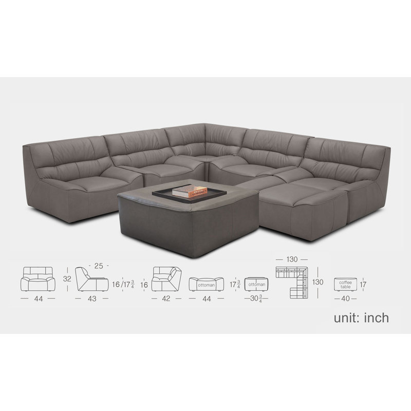 Canapé modulaire en coin avec repose-pieds de 130 po Livnat