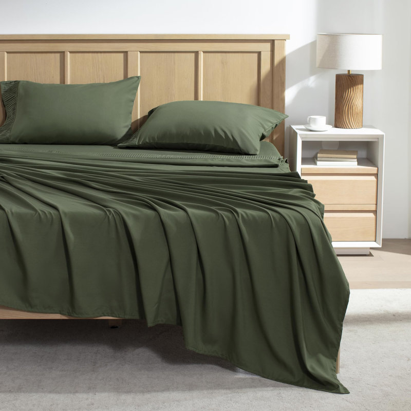 Ensemble de draps 4 pièces Andency, Très grand californien, Olive Green