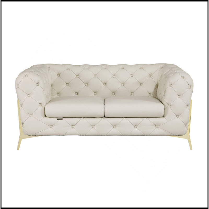 Causeuse en cuir italien 100% Global United, Beige, Doré