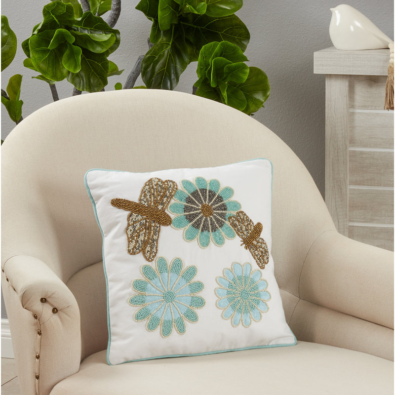 Rosamund Collection Floral Cotton Throw Pillow, Polyester/Polyfill
