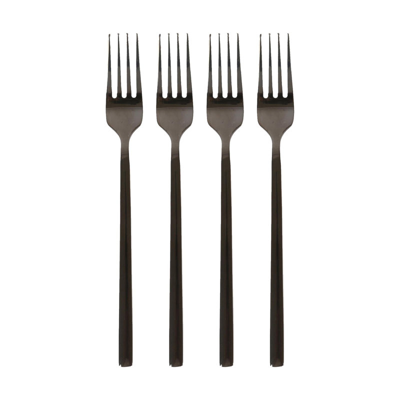 Stainless Steel Dinner Forks - 19.5cm - Pack of 4, Black