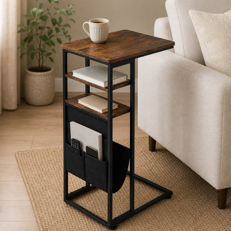 Table de bout en C 28 po avec tablettes de rangement et sac