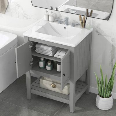 Lavabo de salle de bain moderne 24 po avec cadre en bois massif