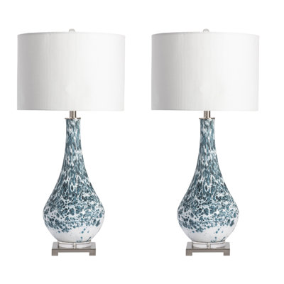 31.75" Glass Table Lamp With White Shade