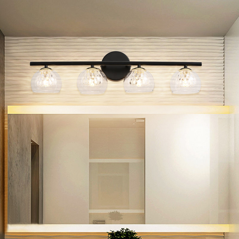 Éclairage de salle de bain à intensité variable en cristal 4 lumières pour salle de bain avec abat-jour en verre transparent Cono