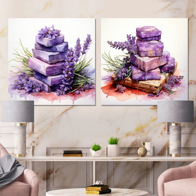 Purple Lavender Batjhroom Soap I - Lavender Wall Decor Set Of 2
