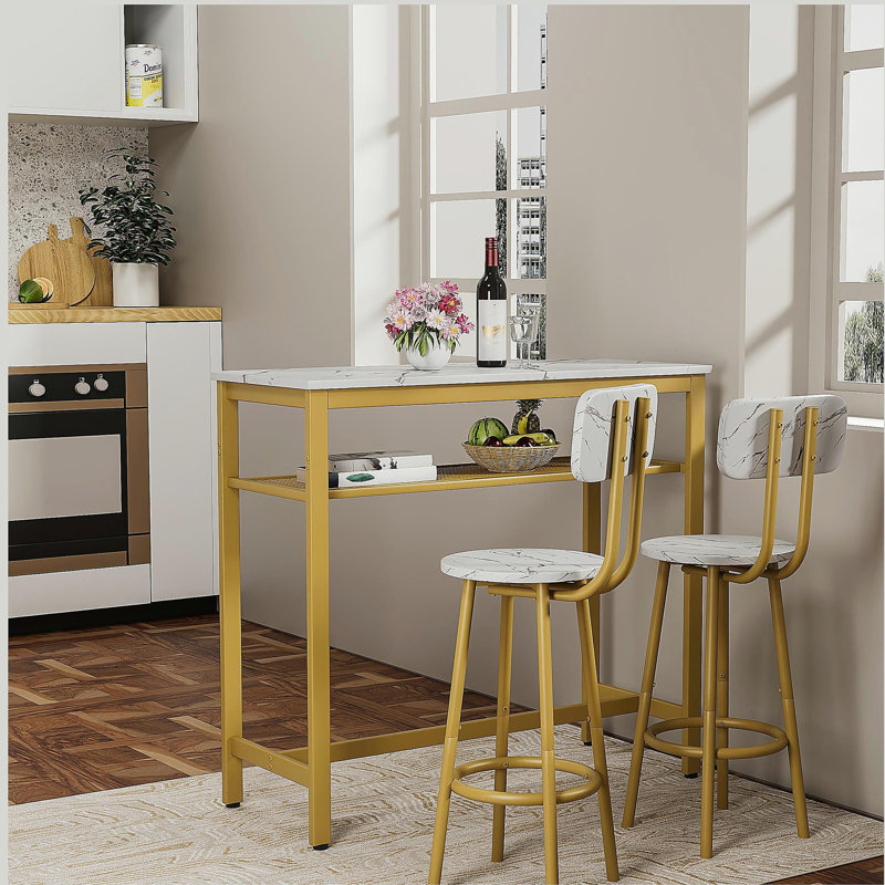 Ensemble de 3 tables de bar, 2 tables de bar et chaises avec cadre en métal et support de rangement