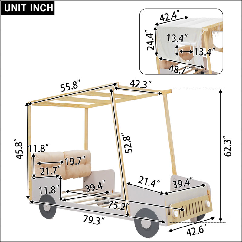 Wood Car Bed With Pillow, Twin