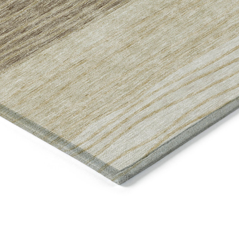 Tapis extérieur lavable rayé brun et taupe 10 pi x 14 pi beige
