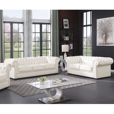 Ensemble de canapé de salon en cuir véritable de style anglais 2 pièces Turfted