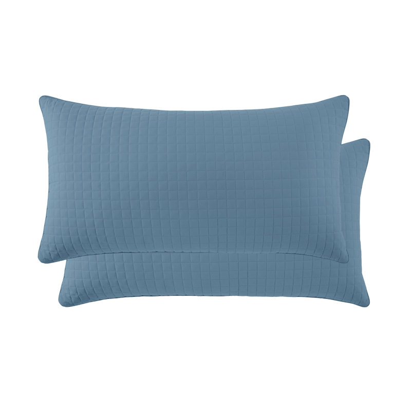 Vilano Springs 2-Piece Microfiber Embroidered Quilted Sham Covers, Coronet Blue, 20" H x 36" W