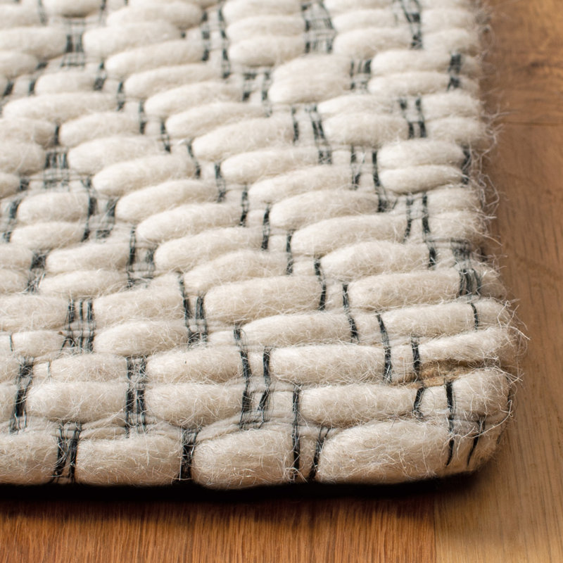 Ivory Geometric Flatweave Wool Area Rug, 3' x 5'