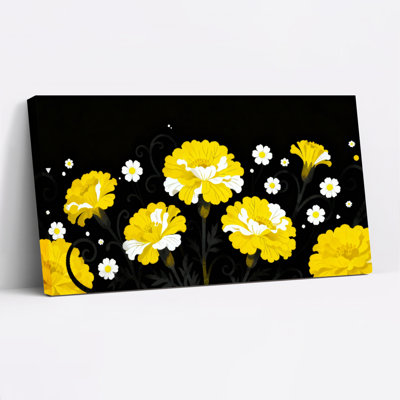 Ensemble de 1 tableau sur toile à motif floral de souci jaune et blanc