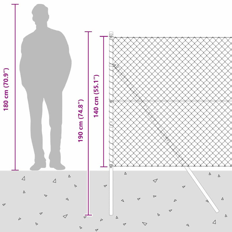 Vidaxl Chain Link Fence With Posts Steel, 140cm H x 1000cm W x 3.2cm D, Green