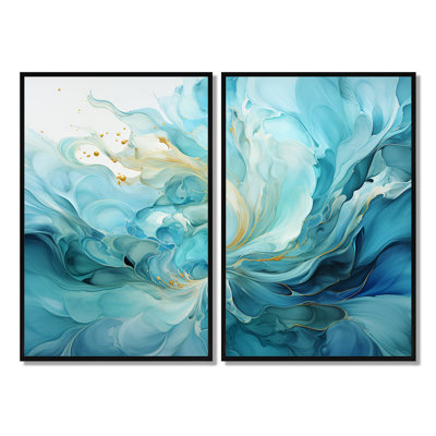 Harmonie d'un tourbillon bleu et or - art mural moderne 2 panneaux