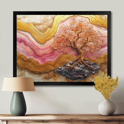 Rose et marbre doré infini arbre de vie II - arbre de vie, art mural