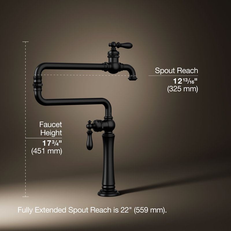 Artifacts Single-Hole Deck-Mount Pot Filler with Extended Spout, Matte Black