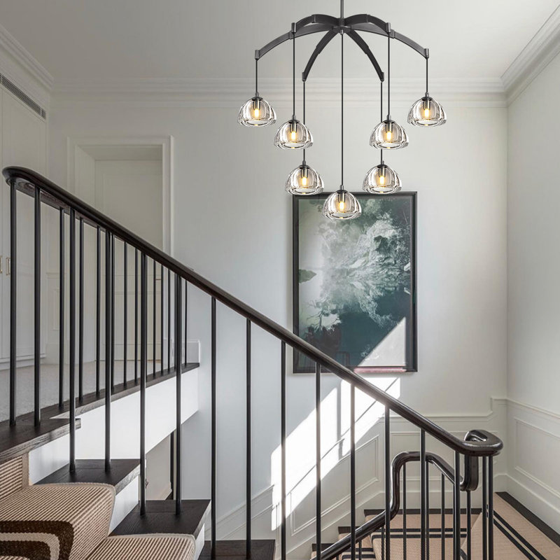 Lustre 7 lumières à intensité variable moderne de style classique 34 "avec abat-jour en verre, Noir