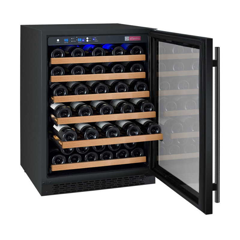 Allavino FlexCount Series 56 Bottle Single Zone Built-In Wine Refrigerator with Black Door - Right Hinge, Black, Right