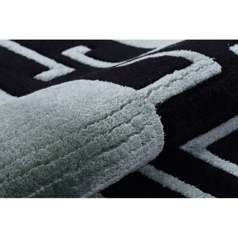 Tapis vert touffeté à motif géométrique spécial en viscose tissé à la machine, Rectangle 6 pi 7 po x 9 pi 10 po