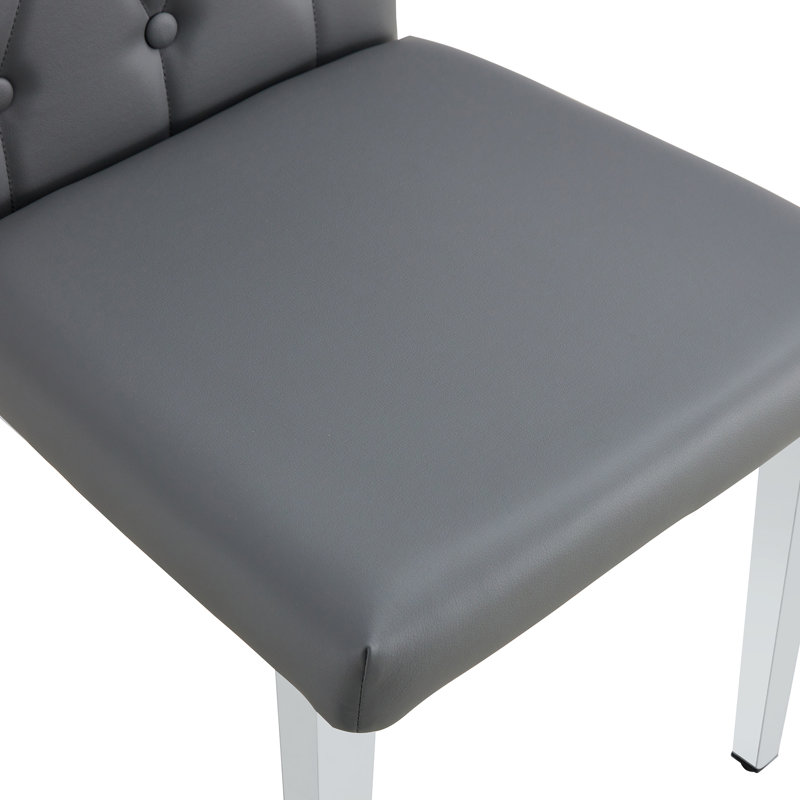 Set of 2 Gray Upholstered High Back Dining Chairs with Metal Legs