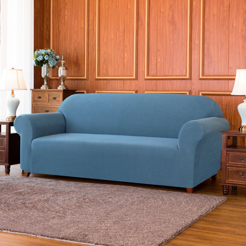 Soft Spandex Stretch Box Cushion Sofa Slipcover, Denmi Blue, 104" H x 295" W x 107" D