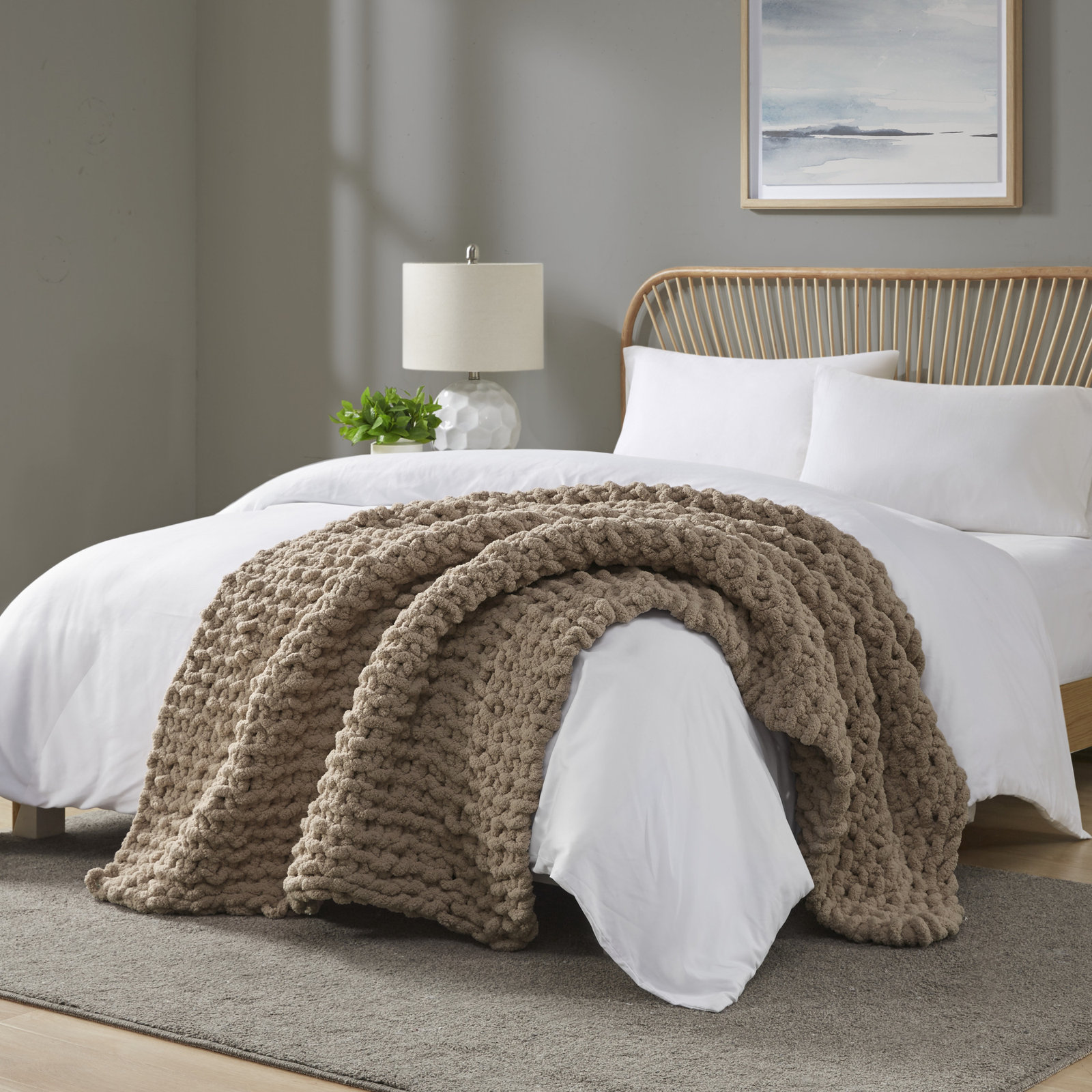 Chenille Chunky Knit Throw Blanket, Brown