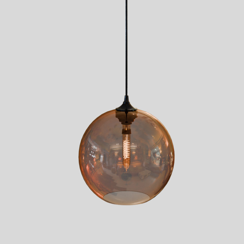 Industrial Vintage Glass Globe Pendant Light – Round Ceiling Lamp Shade Chandelier, Amber
