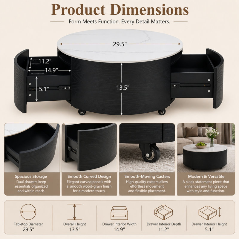 Table basse 29,5 po Caston, Black