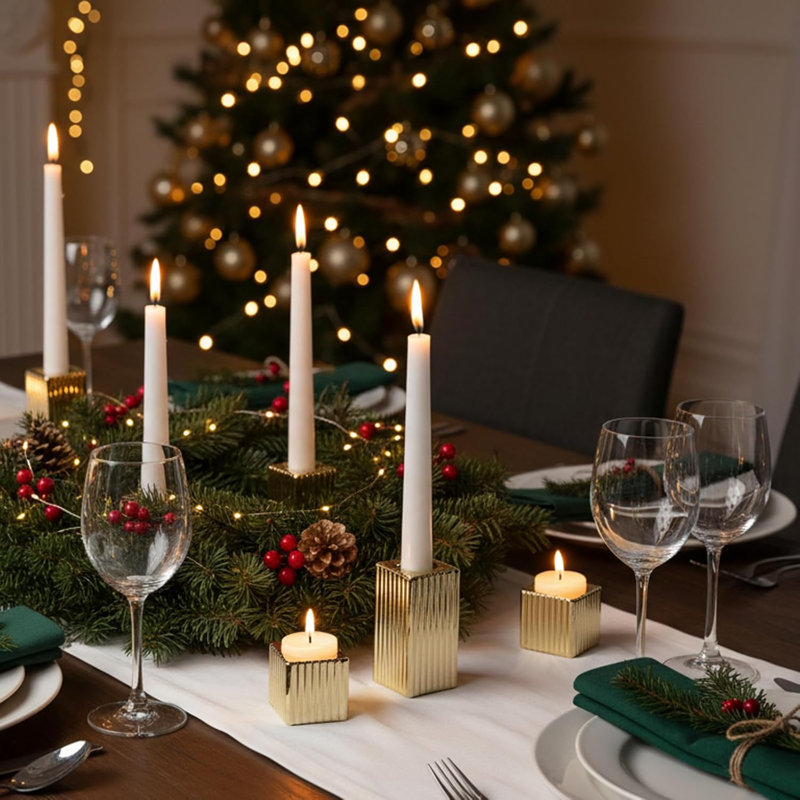 12pcs Gold Vertical Stripe Glass Candlestick Holders