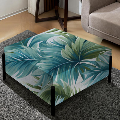 Azure And Green Canopy Tropical Pattern - Tropical Large Square Ottoman