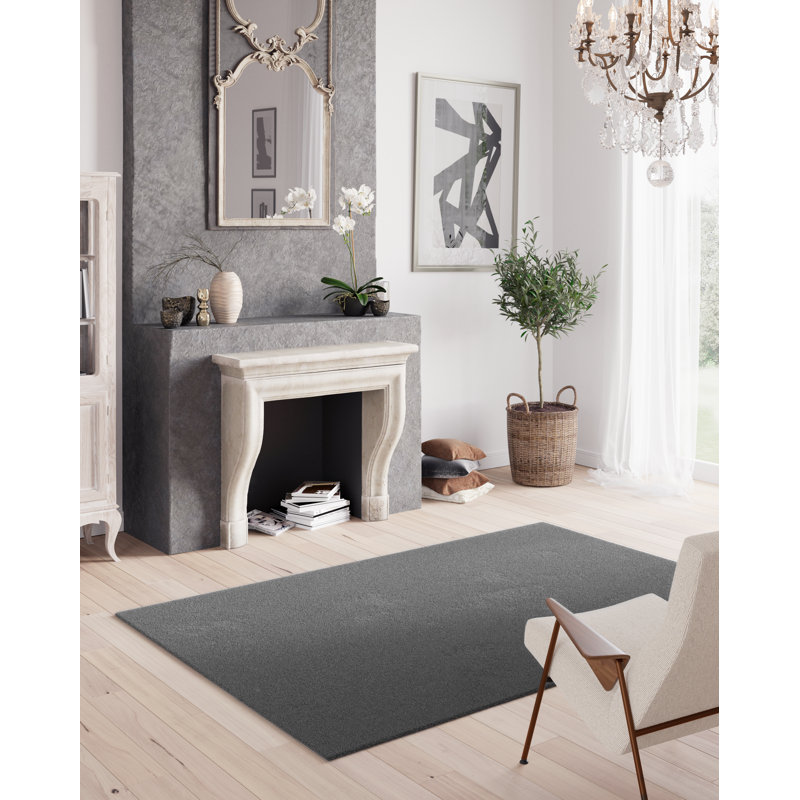 Alja Machine Washable Plain Silky Tufted AnthraciteRug, Rectangle 200 x 290cm
