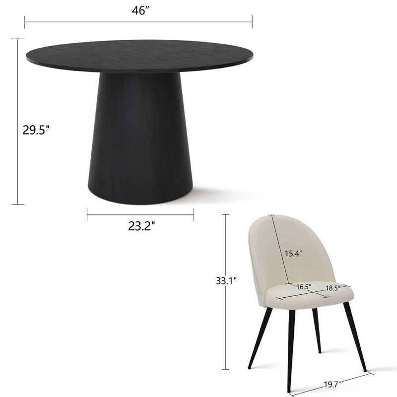 Ensemble de salle à manger à piédestal rond 46 po Bende, Noir
