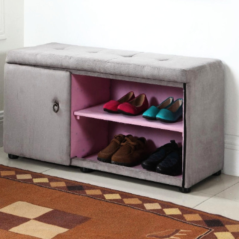 Banc de rangement pour chaussures de 18 po de hauteur, finition gris argenté et banc compartiment