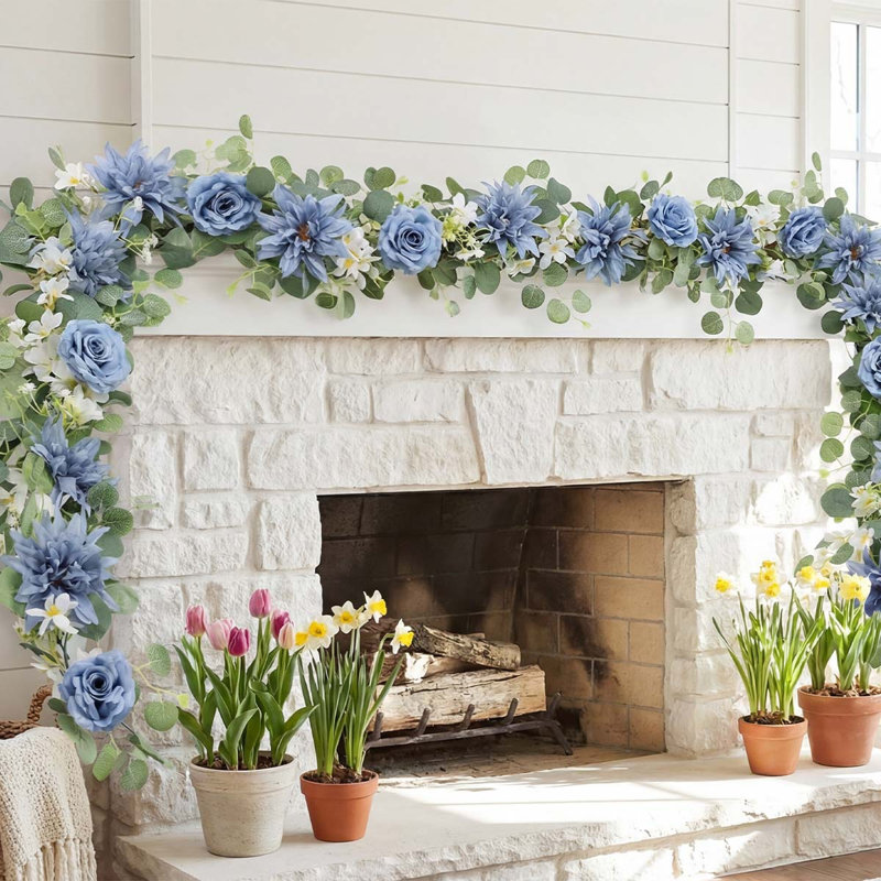 Guirlandes d'eucalyptus avec fleurs, Bleu très foncé