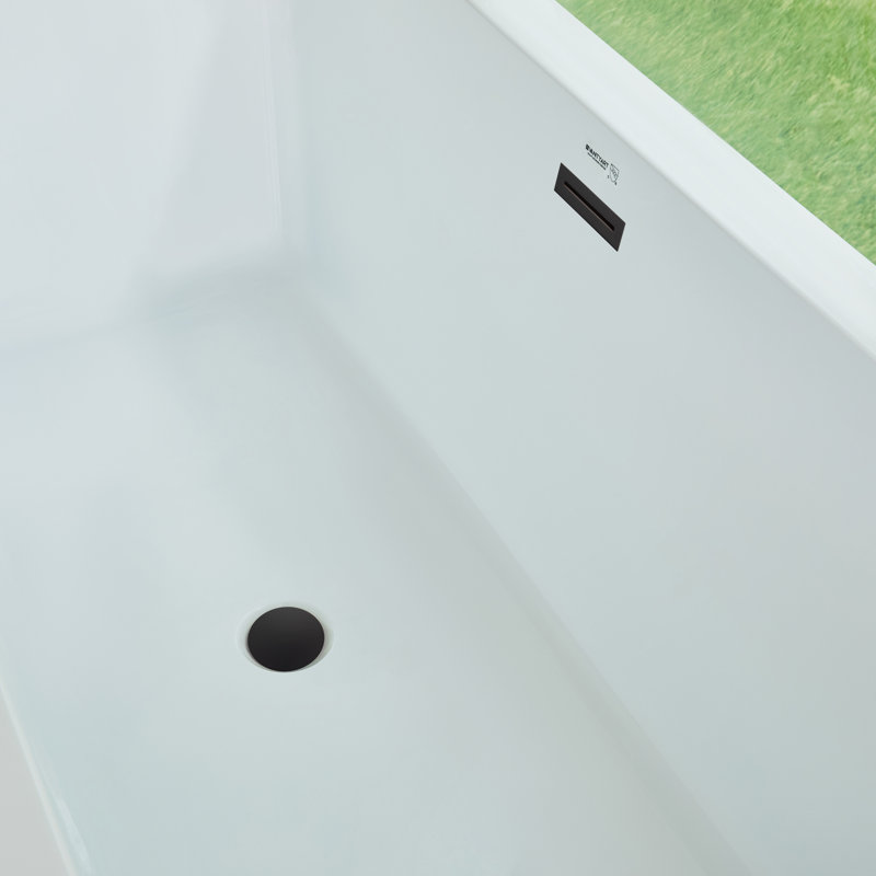 67" x 32" Freestanding Soaking Acrylic Bathtub, White/Matte Black