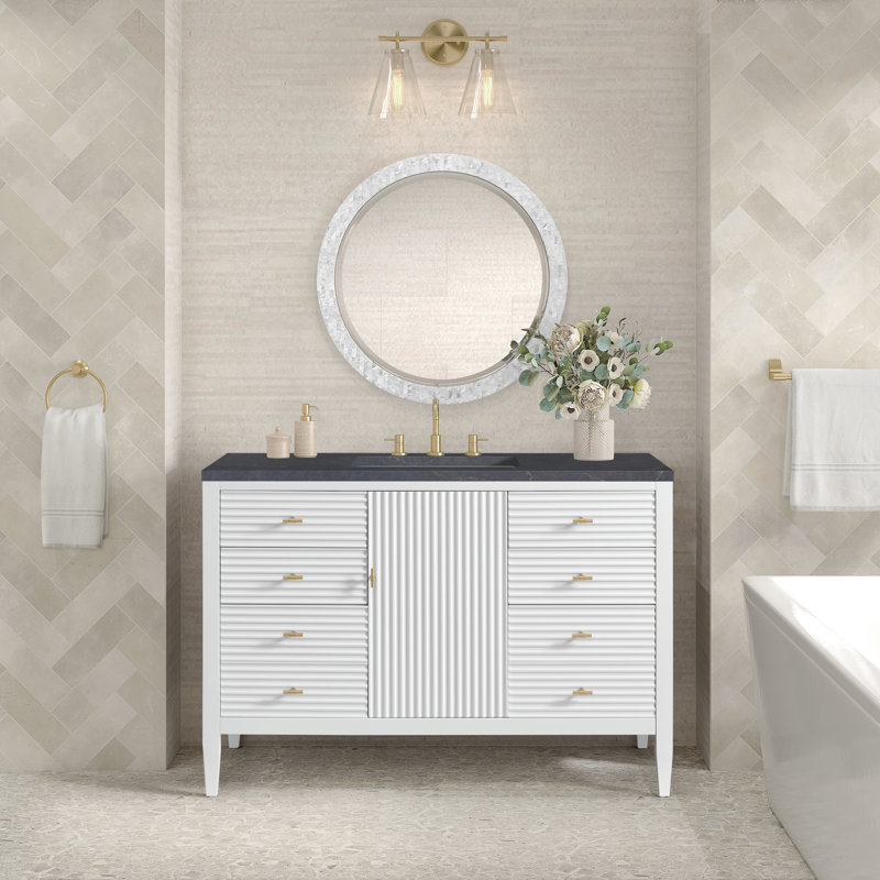 Myrrin 48'' W Single Vanity, Bright White, Charcoal Soapstone, 8" Widespread