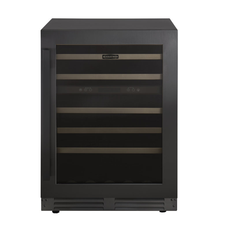 Marathon Dual Zone 23.5'' Built-In 46 Bottle Wine Refrigerator with Reversible Door, Black Steel