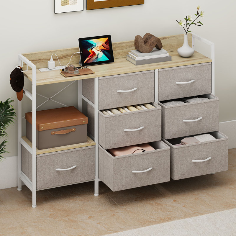 7 Drawer Chest of Drawers, Grey/Natural