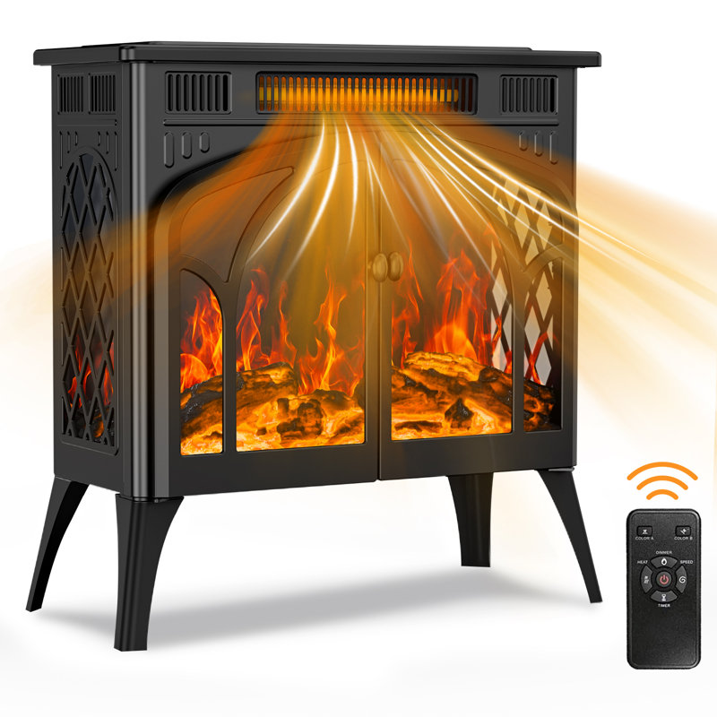 Cowsar Infrared Freestanding Portable Electric Fireplace Stove Heater With Remote,Timer,Adjustable Brightness And Speed,Double Doors