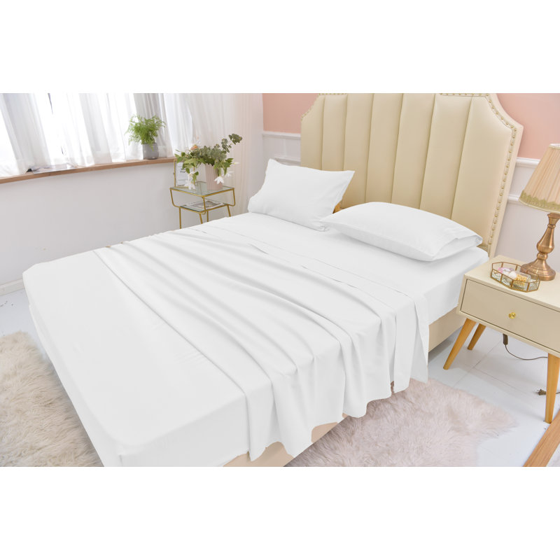 Ensemble de draps en rayonne de bambou ultra doux et infroissable, Blanc, Double