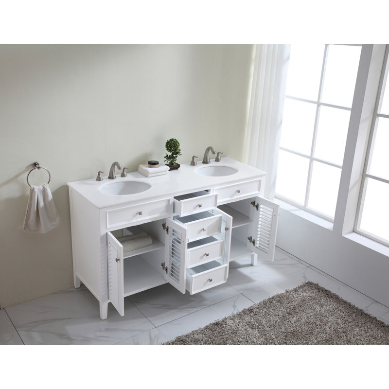 Ensemble de meuble-lavabo double 60 po, Blanc antique, Blanc ivoire