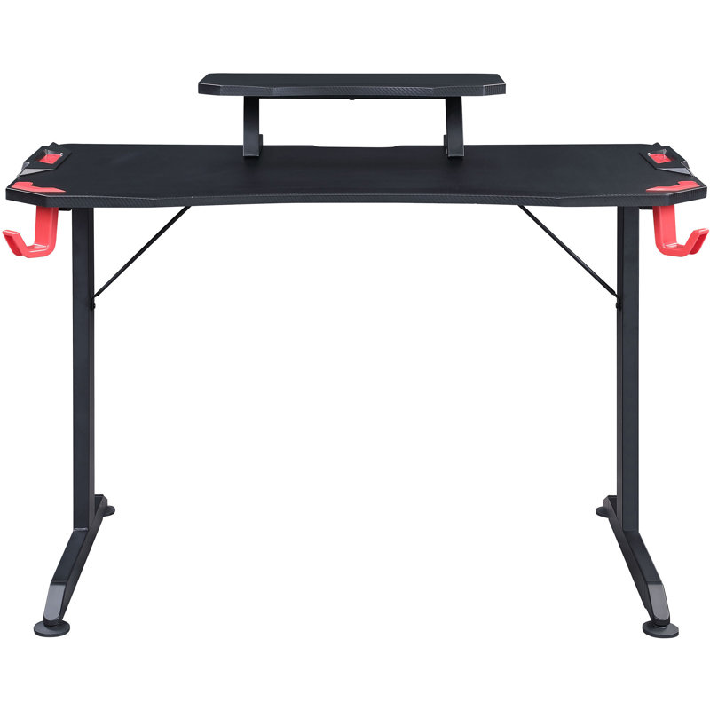 Black Carbon Fiber Gaming Desk with Monitor Shelf